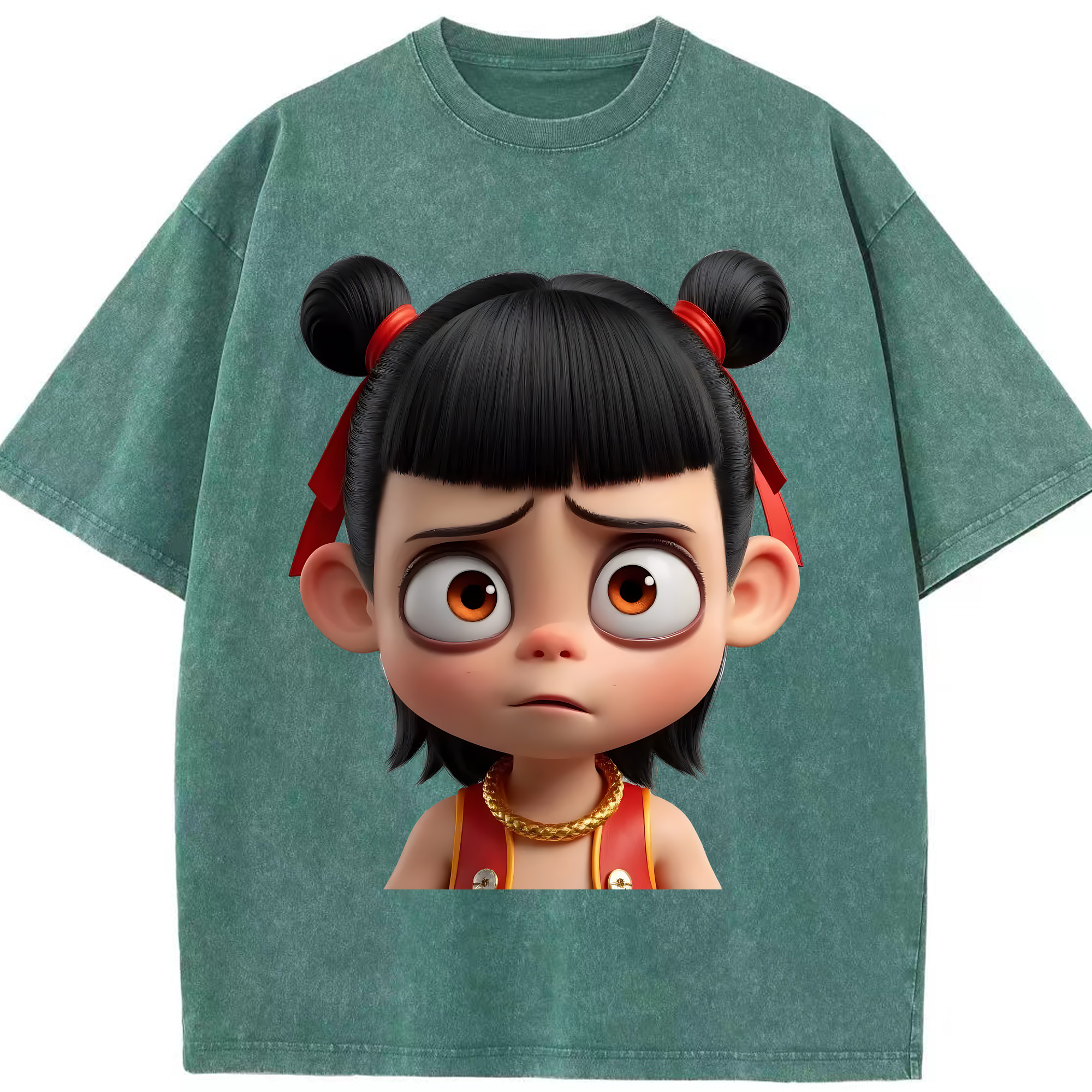 （画像用） Ne Zha 2 ナタ 魔童の大暴れ 綿100% ヴィンテージ風 半袖Tシャツ（フロントプリント）